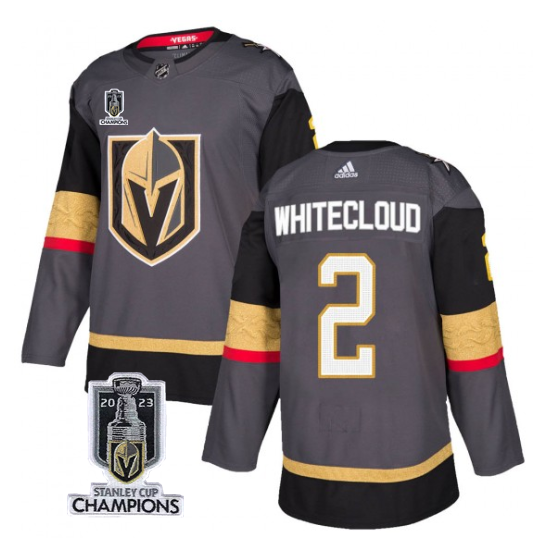 Men's Vegas Golden Knights #2 Zach Whitecloud Gray 2023 Stanley Cup Champions Stitched Jersey